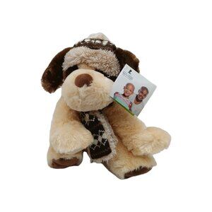 Hugfun Puppy Dog Wearing Knit Hat & Scarf Stuffed Animal Tan Brown Plush 12"